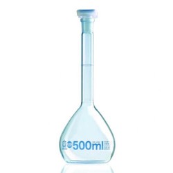 Matraz aforado BLAUBRAND clase A cert., 100ml, Boro 3.3 NS 14/23 tapón en PP. Compra por múltiplo de 2/Precio x un. Brand